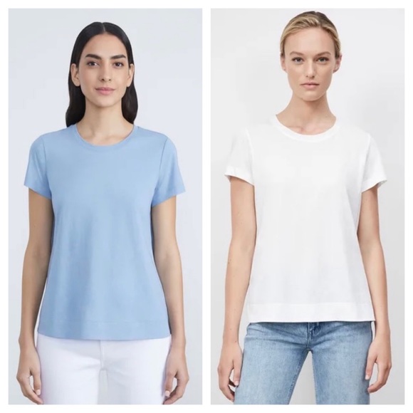 Lafayette 148 New York Tops - 2 Lafayette 148 Cotton Jersey Modern Tee Crewneck T-Shirt White & Blue Medium M